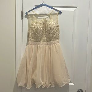 Crème fitted dress with sheer top Size 6